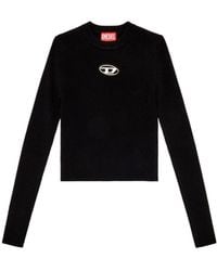 DIESEL - M Valary Logo Plaque Cropped Ribbed Top - Lyst