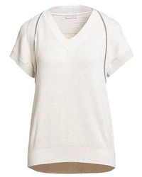 Brunello Cucinelli - Mid-Length V-Neck Short Sleeve Knit Top - Lyst