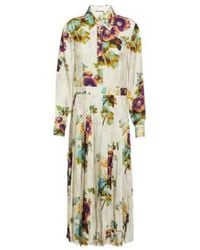 Tory Burch - Floral Pleated Satin Shirt Dress - Lyst