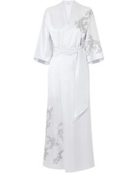 Carine Gilson - Lace-Appliqué Silk-Satin Robe - Lyst