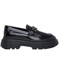 Hogan - Logo Plaque Round-Toe Loafers - Lyst