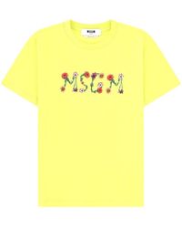 MSGM - Floral Logo T-Shirt - Lyst