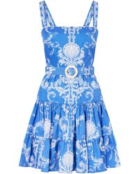 Borgo De Nor - Printed Belted Cotton Mini Dress - Lyst