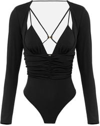 Elisabetta Franchi - Draped Crêpe Jersey Bodysuit - Lyst