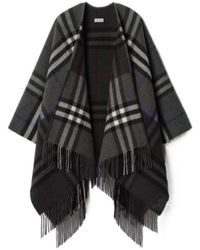 Burberry - Contrast Check Cashmere Wool Cape - Lyst