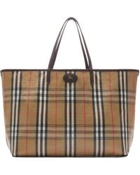 Burberry - Check Printed Tote Bag - Lyst