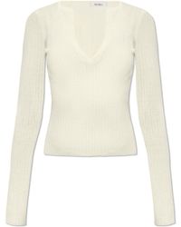 Max Mara - V-Neck Ribbed-Knit Straight Hem Top - Lyst