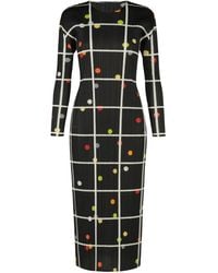 Pleats Please Issey Miyake - Pleats Please Issey Miyake Round Neck Pleated Grid Print Dress - Lyst