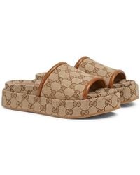 Gucci - Dnu Inv Gg Canvas & Leather Platform Slide - Lyst