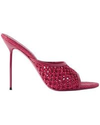 Paris Texas - Lidia 105 Leather-Trimmed Straw Mules - Lyst