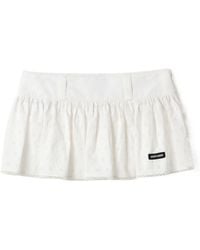 Miu Miu - Slubbed Poplin And Eyelet Lace Miniskirt - Lyst