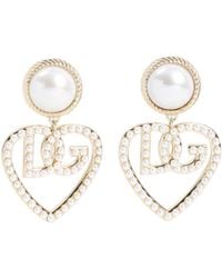 Dolce & Gabbana - Heart Pendant Embellished Earrings - Lyst