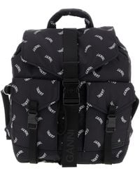 Ganni - Logo-Print Buckle Backpack - Lyst