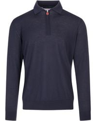 Kiton - Long Sleeved Zipped Knitted Polo Shirt - Lyst