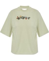 Off-White c/o Virgil Abloh - Floral Logo Embroidered Crewneck T-Shirt - Lyst
