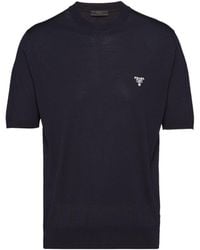Prada - Logo Embroidered Crewneck T-Shirt - Lyst