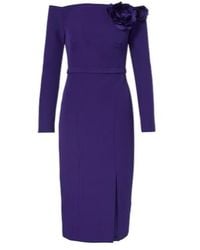 Safiyaa - Jay Floral-Appliqué Crêpe Midi Dress - Lyst