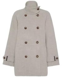 Brunello Cucinelli - Double-Breasted High Neck Coat - Lyst