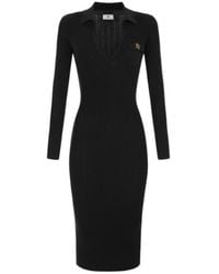 Elisabetta Franchi - Logo-Plaque Ribbed-Knit Midi Dress - Lyst
