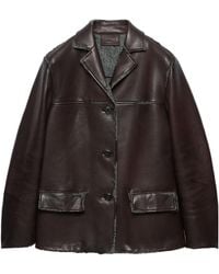 Prada - Bonded Nappa Leather And Chevron Shetland Wool Jacket - Lyst