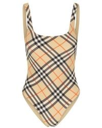 Burberry - Check Printed One-Piece Swimsuit - Lyst