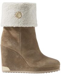 Moncler - W Short Shearling-Lined Suede Wedge Ankle Boots - Lyst