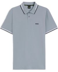 BOSS - Stretch-Cotton Slim-Fit Polo Shirt With Branding And Stripes - Lyst