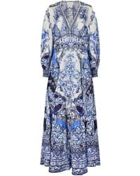 CAMILLA - Crystal-Embellished Printed Linen And Silk-Blend Maxi Dress - Lyst