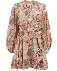 Zimmermann - Zim Daylight Mini Wrap Frill Dress Stamp Floral Cream - Lyst