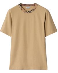 Burberry - Cotton Check-Neckline T-Shirt - Lyst