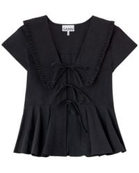 Ganni - Ruffled Peplum Tie-Front Top - Lyst