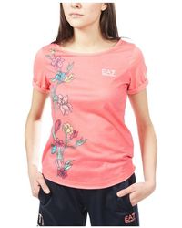 EA7 - Floral Pattern Round Collar Short-Sleeved T-Shirt - Lyst