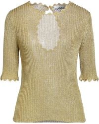 Ganni - Solid Color Knit Short-Sleeve Top - Lyst