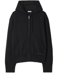 Burberry - Logo Embroidered Zip-Up Drawstring Hoodie - Lyst