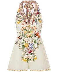 CAMILLA - Embellished Floral-Print Linen Playsuit - Lyst