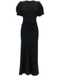 Victoria Beckham - Ruched-Waist V-Back Crepe Midi Dress - Lyst
