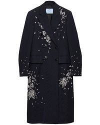 Prada - Embroidered Double-Breasted Rush Stitch Wool Coat - Lyst
