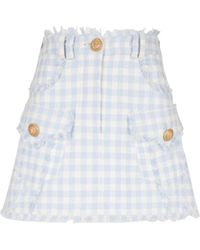 Balmain - Gingham Tweed A-Line Skirt - Lyst