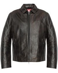 DIESEL - L-Amar-Wrd Logo-Embossed Leather Jacket - Lyst
