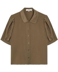 FRAME - The Silk Prim Cropped Silk-Chiffon Blouse - Lyst