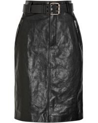 Saint Laurent - Crinkled Leather Straight Midi Skirt - Lyst