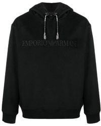 Emporio Armani - Embroidered-Logo Cotton Hoodie - Lyst