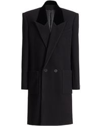 Balmain - Long Wool And Velvet Coat - Lyst
