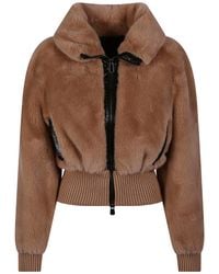 Pinko - Faux-Fur Ribbed-Trim Zipped Jacket - Lyst