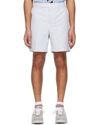 Thom Browne - Logo Tag Striped Seersucker Shorts - Lyst