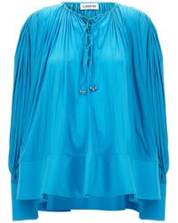 Lanvin - Wide Blouse With V-Neck And Drawstring Detail - Lyst