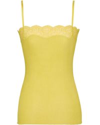 Saint Laurent - Lace-Trimmed Ribbed Tank Top - Lyst
