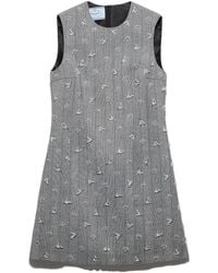 Prada - Embroidered Pinstripe Mini-Dress - Lyst