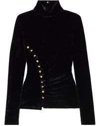 Rabanne - Rabanne Button Detail Draped Velvet Top - Lyst