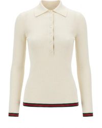 Gucci - Ribbed Knit Long-Sleeve Polo Shirt - Lyst